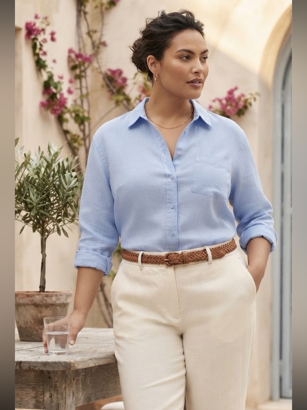 GAP Women’s Linen Blend Button-Down Shirt Size XXL Light Blue Long Sleeve